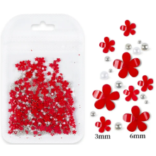 Dekoratyviniai karoliukai su gėlėmis - "Raudona" 200vnt.