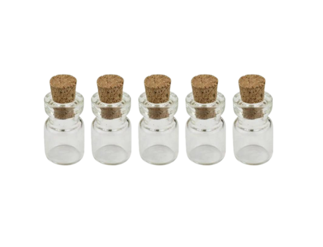 Maži stikliniai buteliukai (su kamščiu) 1ml - 100vnt.
