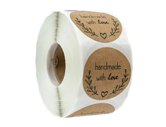 Lipnios etiketės "Handmade with love" Nr. 2 - 500 vnt.