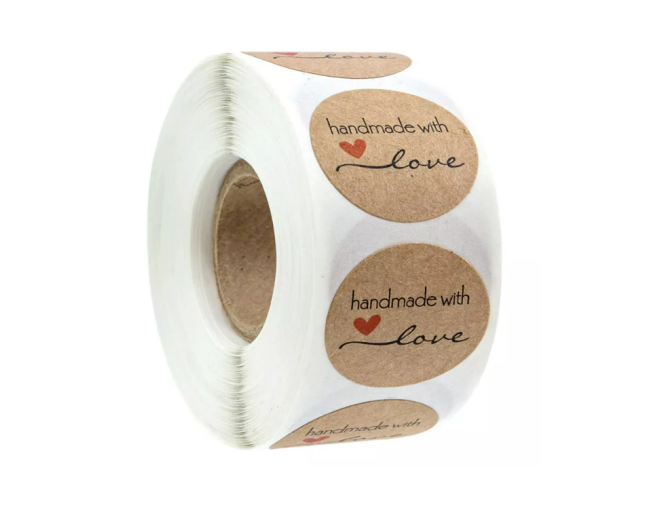 Lipnios etiketės "Handmade with love" - 500 vnt.